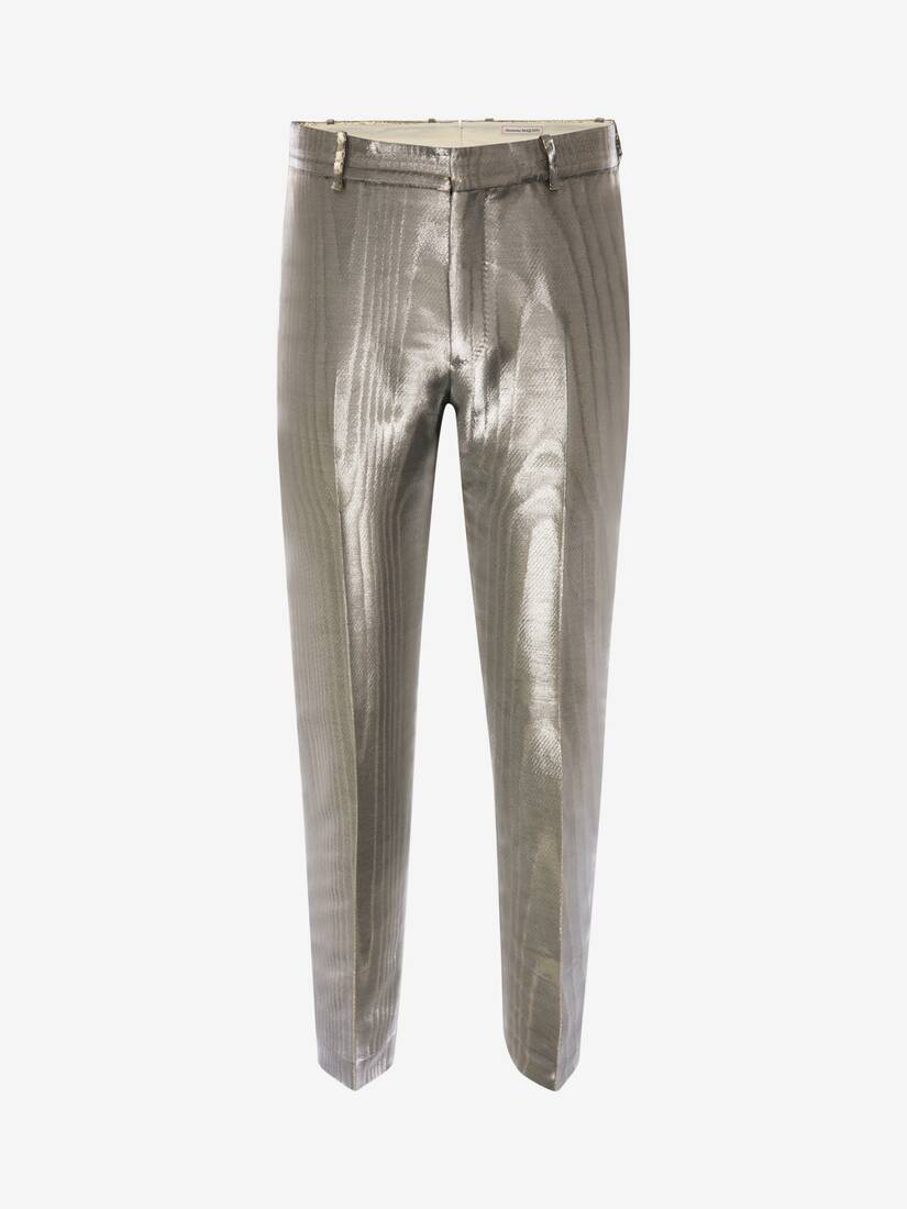 Pantalones Alexander McQueen Metallic Moiré Cigarette Hombre - Plateados - Mexico 598-WGNPBM